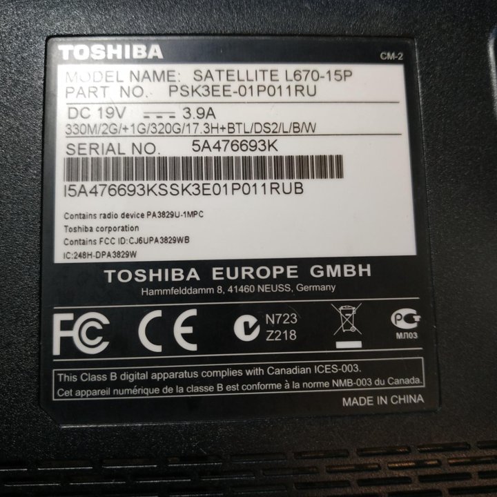 Ноут Toshiba satellite L670-15p