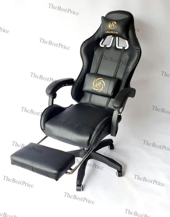 Компьютерное кресло ,игровое, чёрное с подставкой