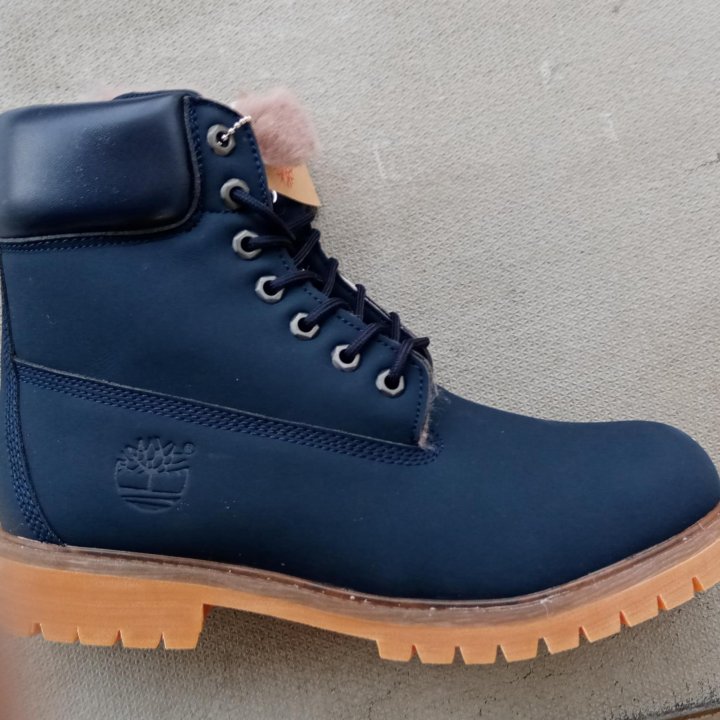 Ботинки Timberland зимние натуральный мех синие