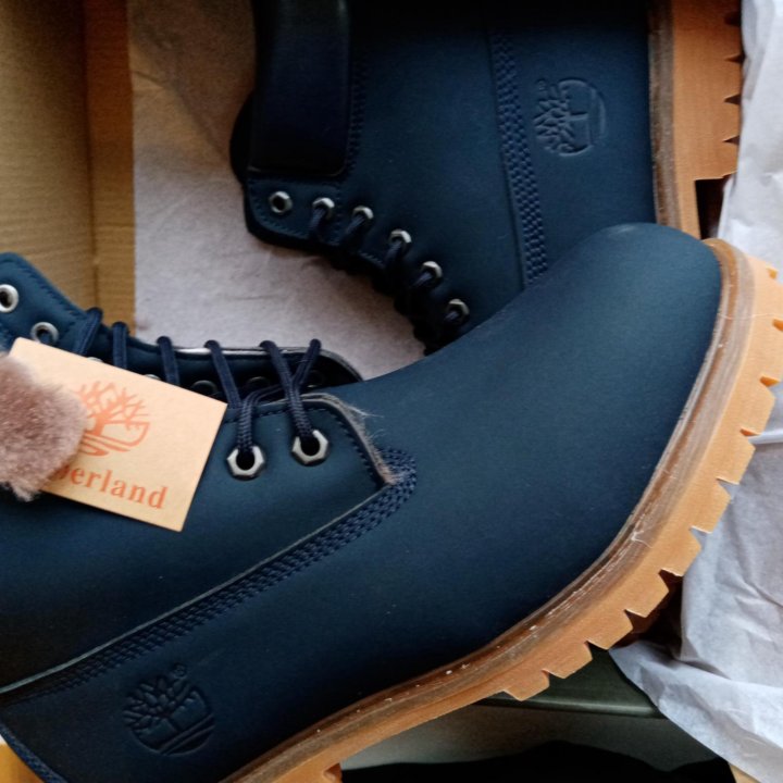 Ботинки Timberland зимние натуральный мех синие