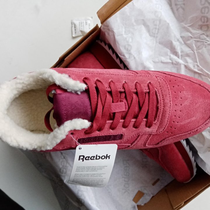 Зимние Reebok натуральные замша и мех красное вино