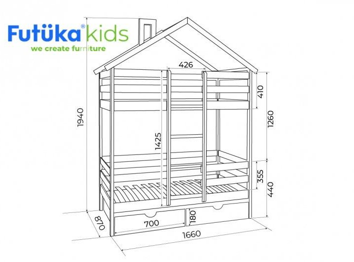 Двухъярусная кровать домик Scandi Hut с бортиком