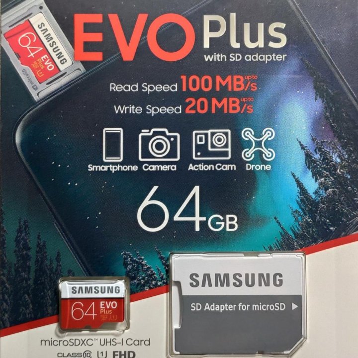 Карта памяти 64GB microsd SAMSUNG EVO+ Class 10