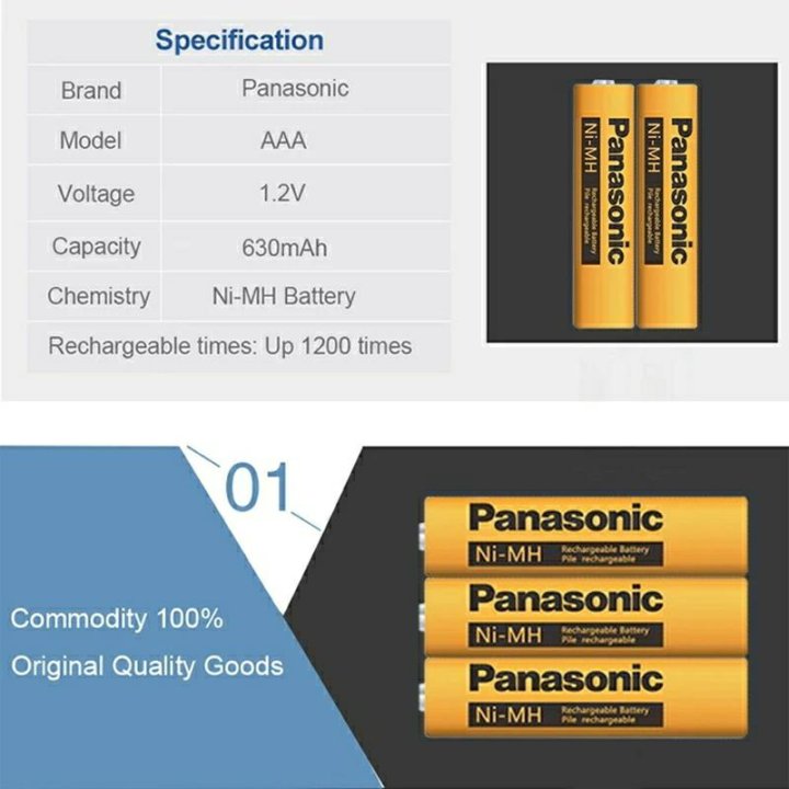 Panasonic AAA 1,2 V 630mAh Аккумулятор 1200 циклов