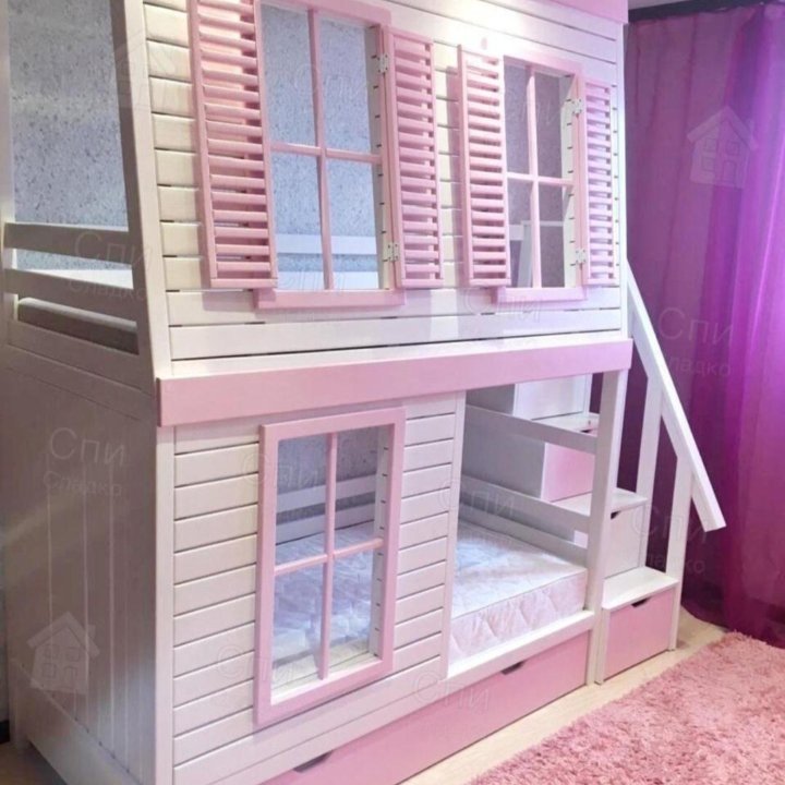 Кровать двухъярусная детская домик чердак комод