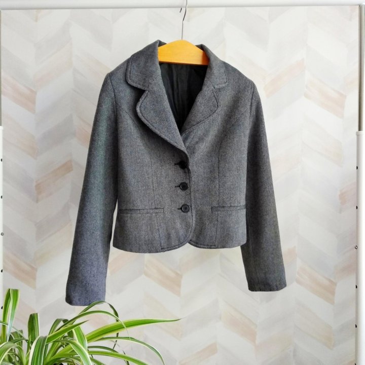 Серый пиджак женский короткий жакет шерстяной 46 М