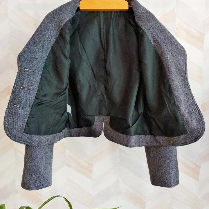 Серый пиджак женский короткий жакет шерстяной 46 М