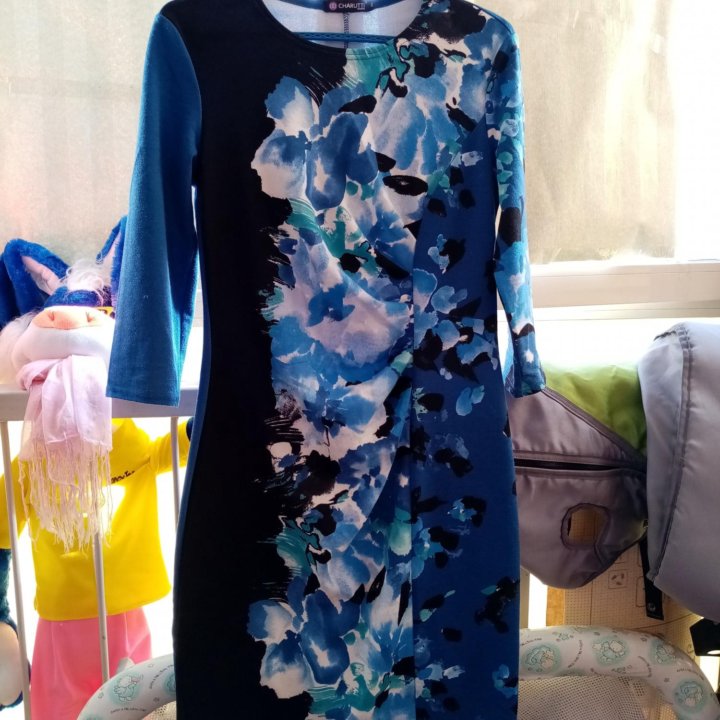 Платье синие с принтом