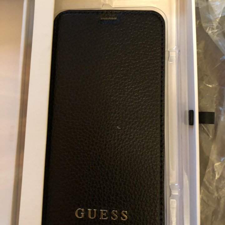 Чехол на iPhone X кожаный чёрный Guess