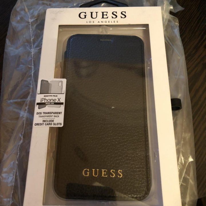 Чехол на iPhone X кожаный чёрный Guess