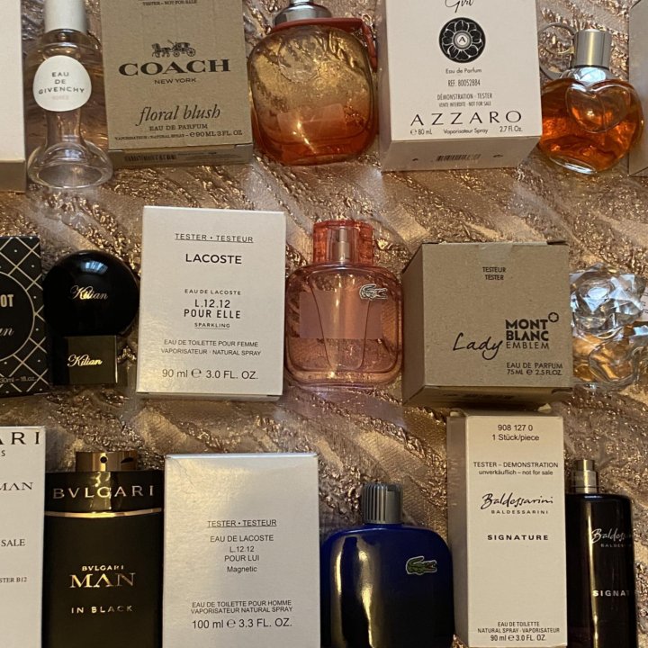 Духи . Тестера .AZZARO, GIVENCHY, MONTBLANC,Coach