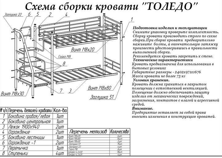 Металлическая двухъярусная кровать Толедо