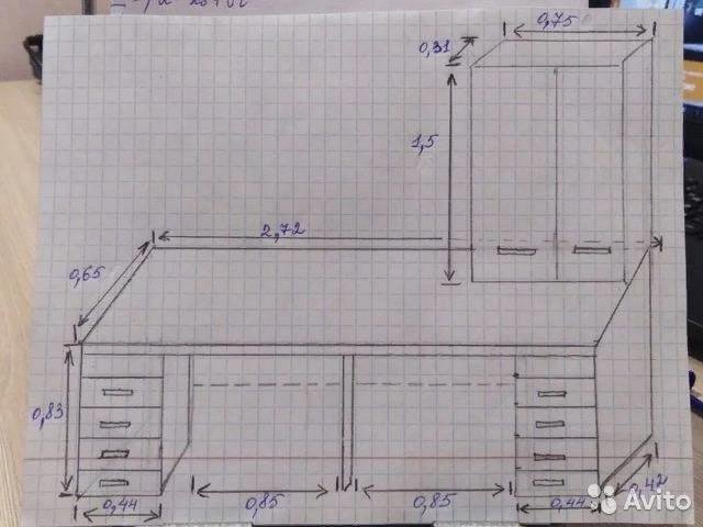 Стол письменный двухместный со шкафом