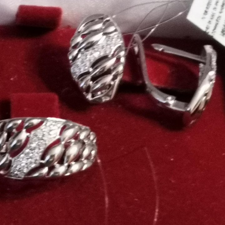 Серьги и кольцо серебро
