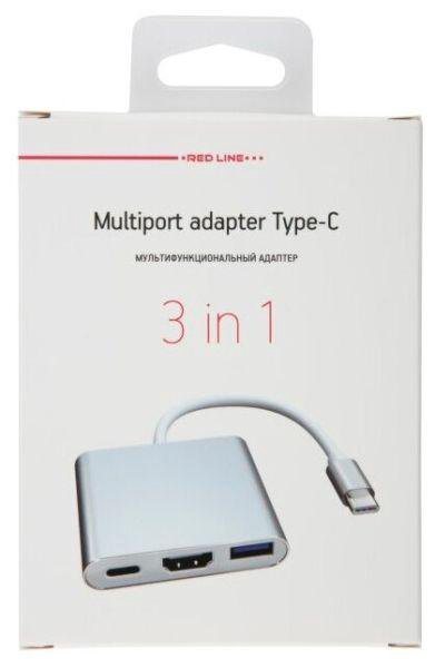 USB-C Разветвитель Red Line Lite Multiport 3в1 Серебристый