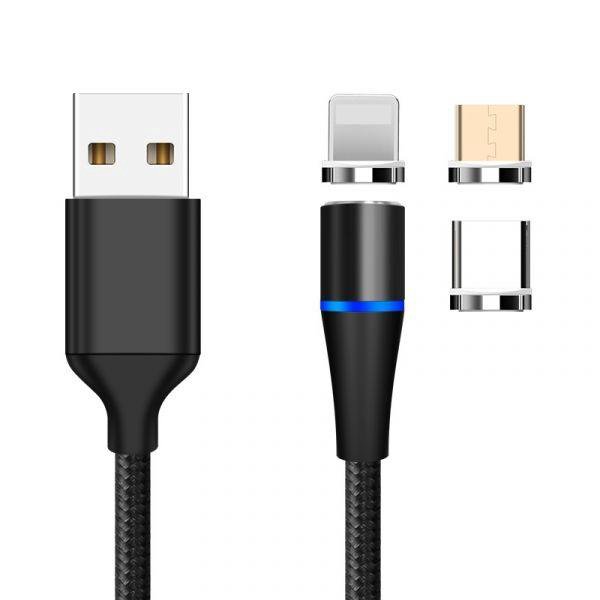 Кабель Deppa 3 в 1 USB - Micro USB/Type-C/Lightning 2.4A Магнитный Black (арт.72282)