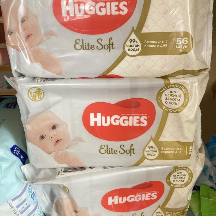 56шт детские влажные салфетки Huggies elite soft