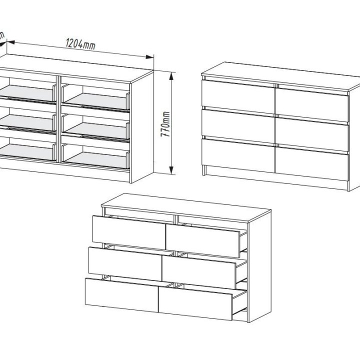 Комод с 6 ящиками белый 120см 138см Мори