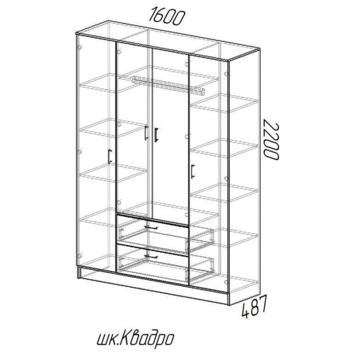 Шкаф 4-х створчатый Квадро, 2 цвета, 1600*2216*610