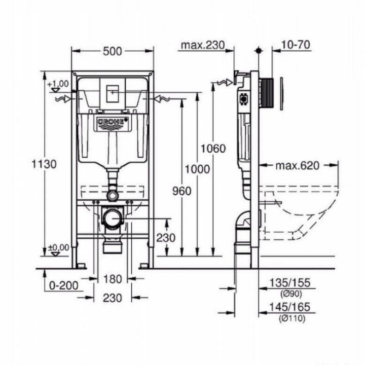 Инсталляция Grohe Rapid SI 38772001 c кнопкой