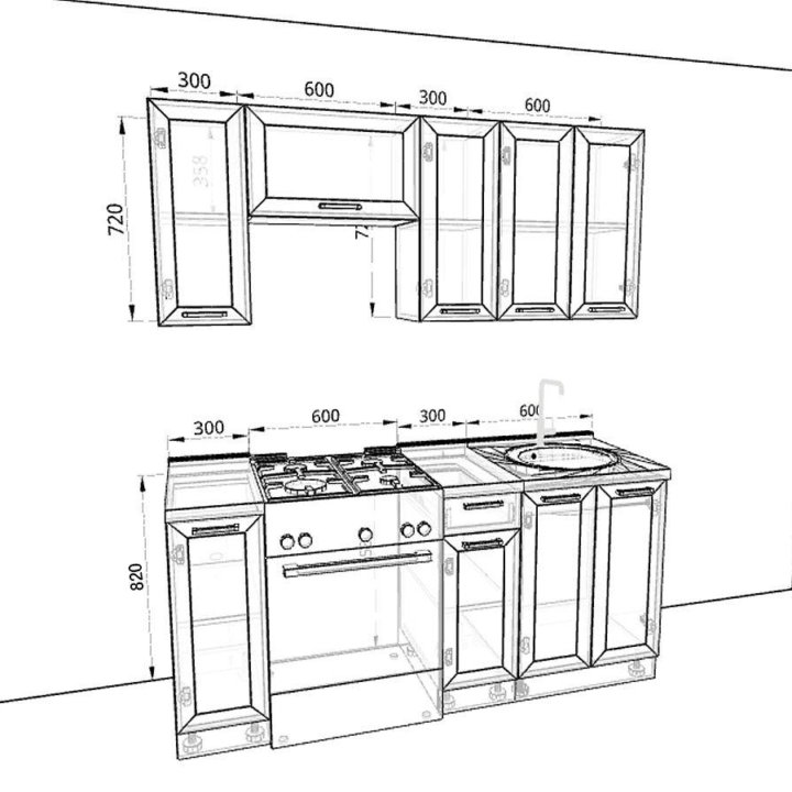 Модульная кухня Глетчер — длина 1,8 м, 3 цвета фас