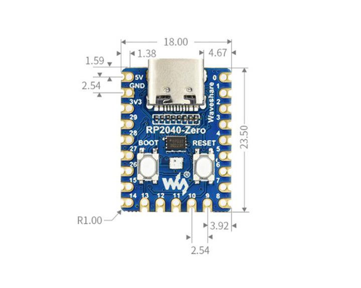 Микроконтроллер Raspberry Pi RP2040-Zero