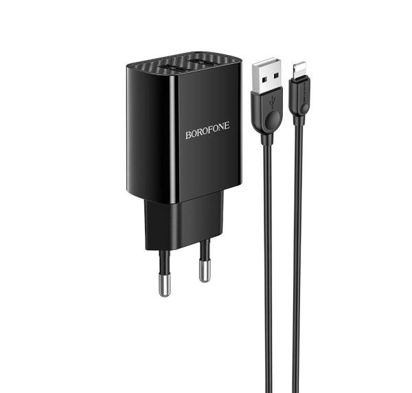 СЗУ Borofone USB 2.1A + кабель USB - Lightning (BA49A) Black