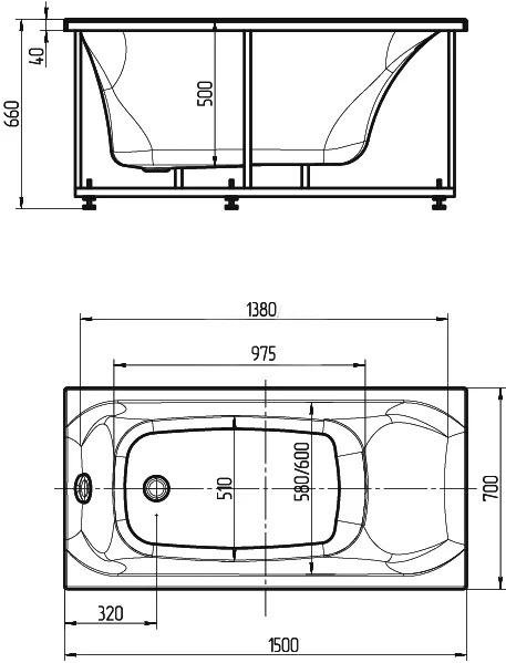 Экран для ванны Акватек Альфа 150x70