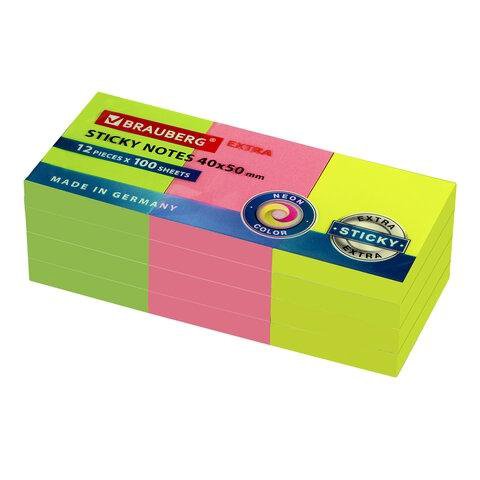 Блоки самоклеящиеся EXTRA STICKY BRAUBERG, НЕОНОВЫ