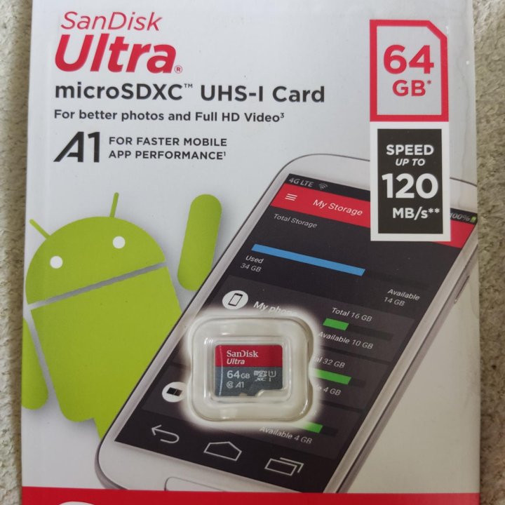 Карта памяти microSD 64 gb, в упаковке