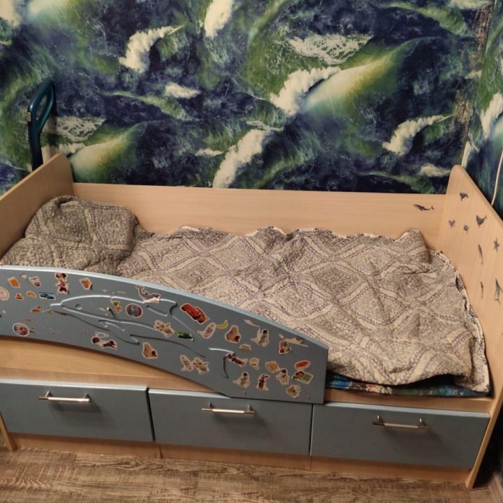 Кровать детская голубой металлик 80 на 160