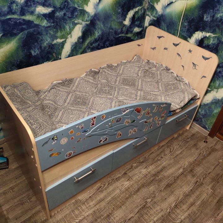 Кровать детская голубой металлик 80 на 160