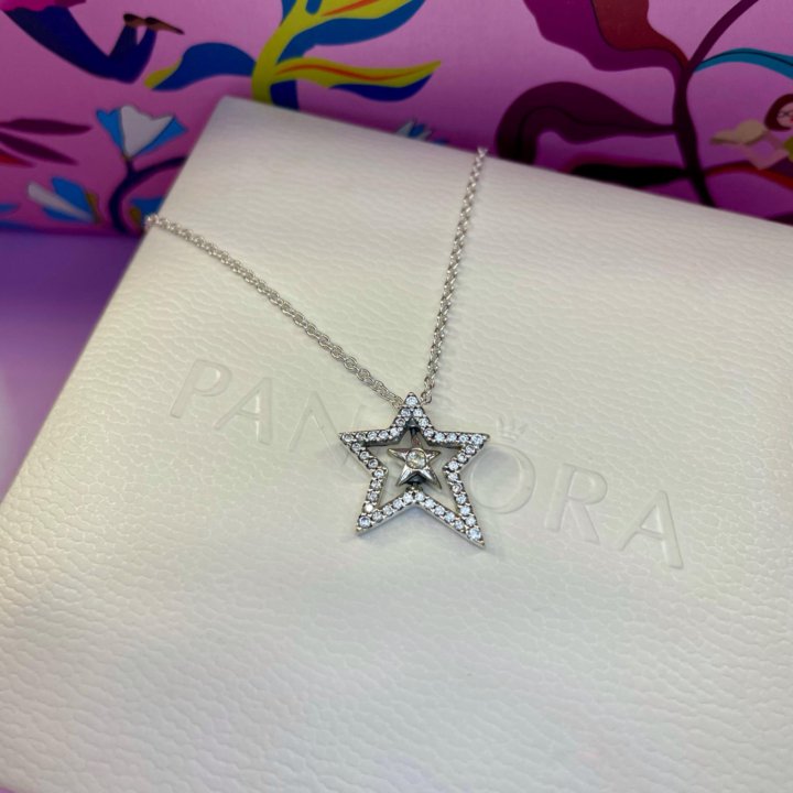 Колье Pandora новое Pavé Asymmetric Star