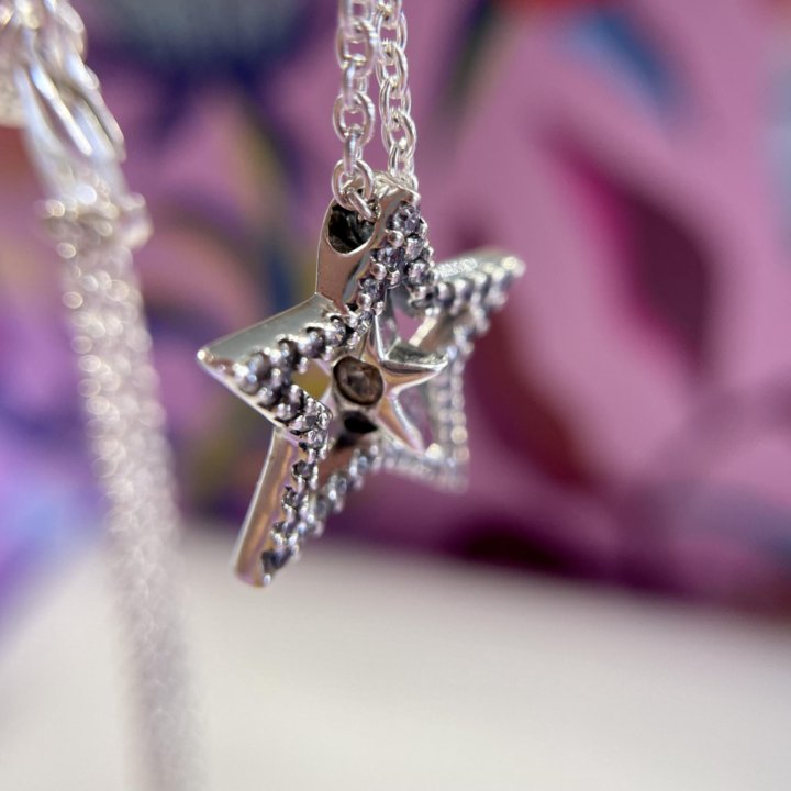 Колье Pandora новое Pavé Asymmetric Star