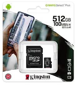 Карта памяти Micro SD Kingston Canvas Select Plus 512GB Class10 100MB/s (SDCS2/512GB) + SD adapter