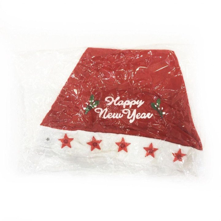 Красный новогодний колпак со звездами Happy New Ye