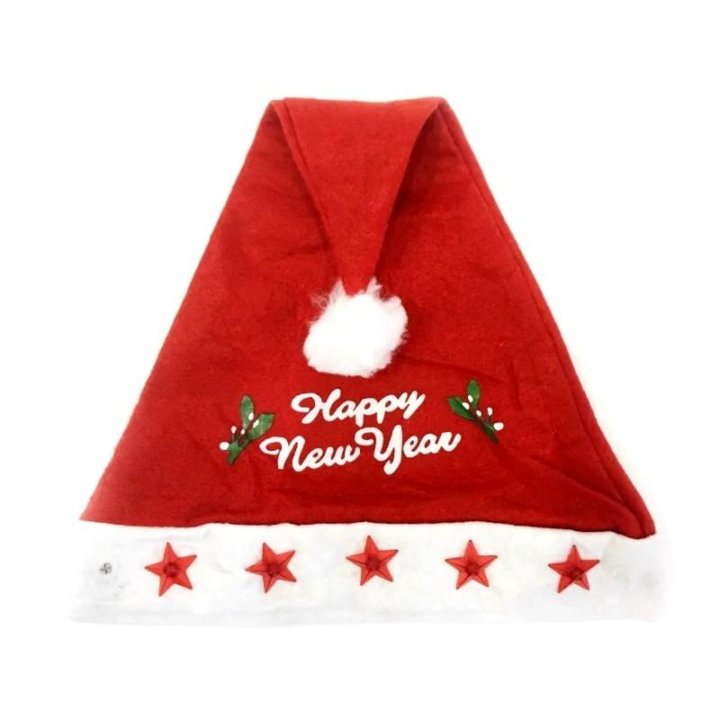 Красный новогодний колпак со звездами Happy New Ye