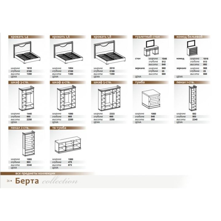 Берта 1,8 (шкаф 5 ств. белый жемчуг)