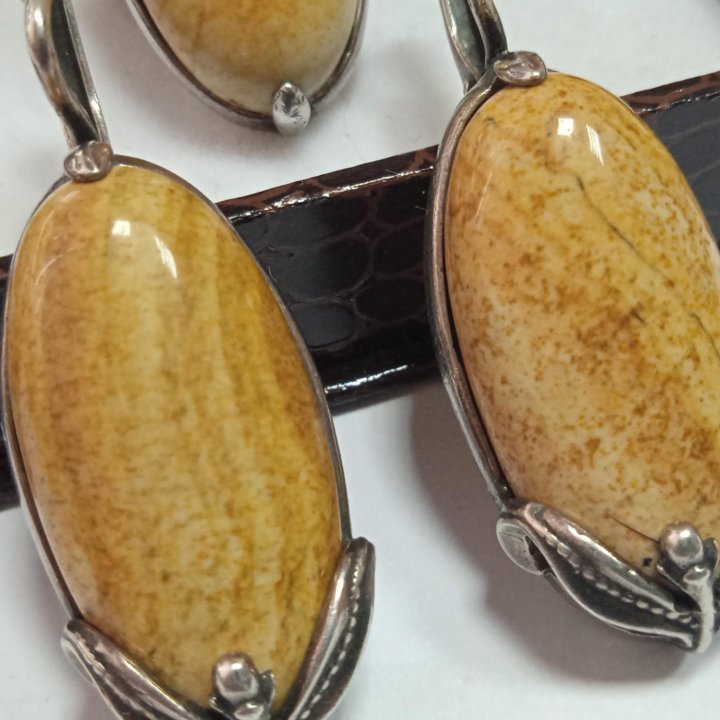 Комплект серьги кольцо натуральный камень