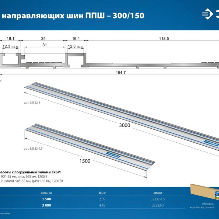 Шина пилы погружной ЗУБР ППШ-150 1,5 м 32332-1.5