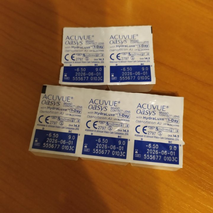 5 линз -6.5радиус 9.0 ежедневные 5 шт ACUVUE OASIS