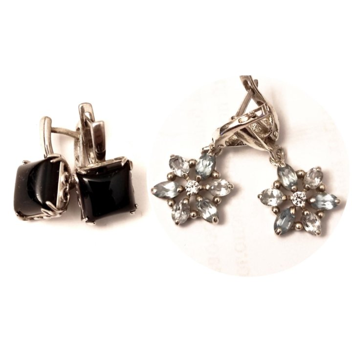 Серебряные украшения-серьги, кольца, браслет