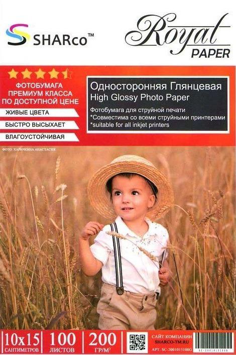 Фотобумага 10x15 глянцевая 200г/м2 Sharco 100л