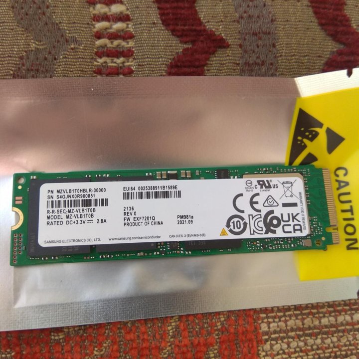 Новый SSD NVMe Samsung PM981a объемом 1Тб