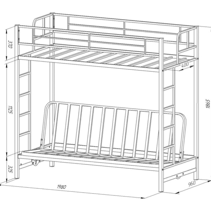 Кровать двухъярусная с диваном 
