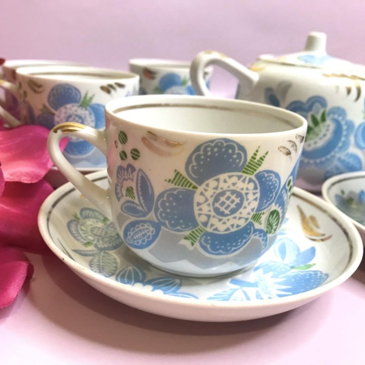 Чайный сервиз вербилки ссср дфз голубые цветы