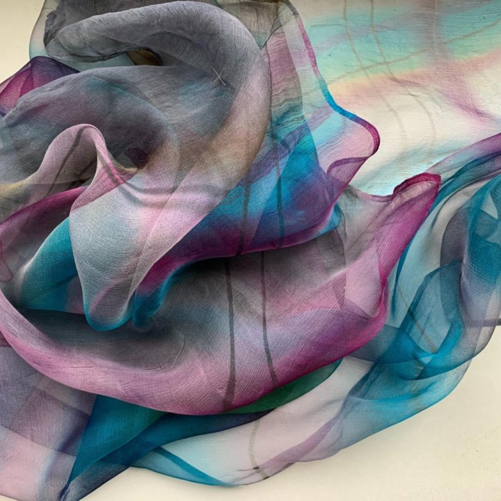 Лёгкий шарф 40 х 160 нат шёлк ручная роспись батик