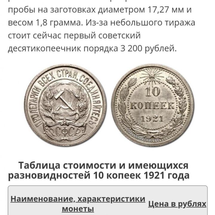 10 копеек 1921 года. Копия.