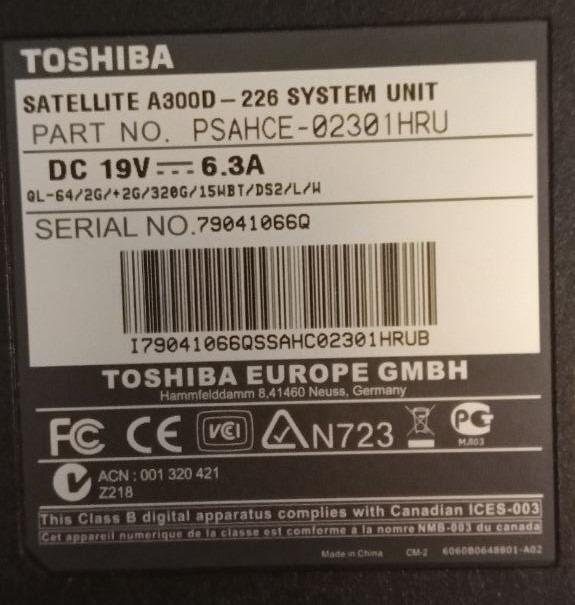 Ноутбук Toshiba Satellite A300D