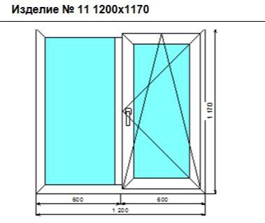 Окно двустворчатое откидное ПВХ 1200х1170мм